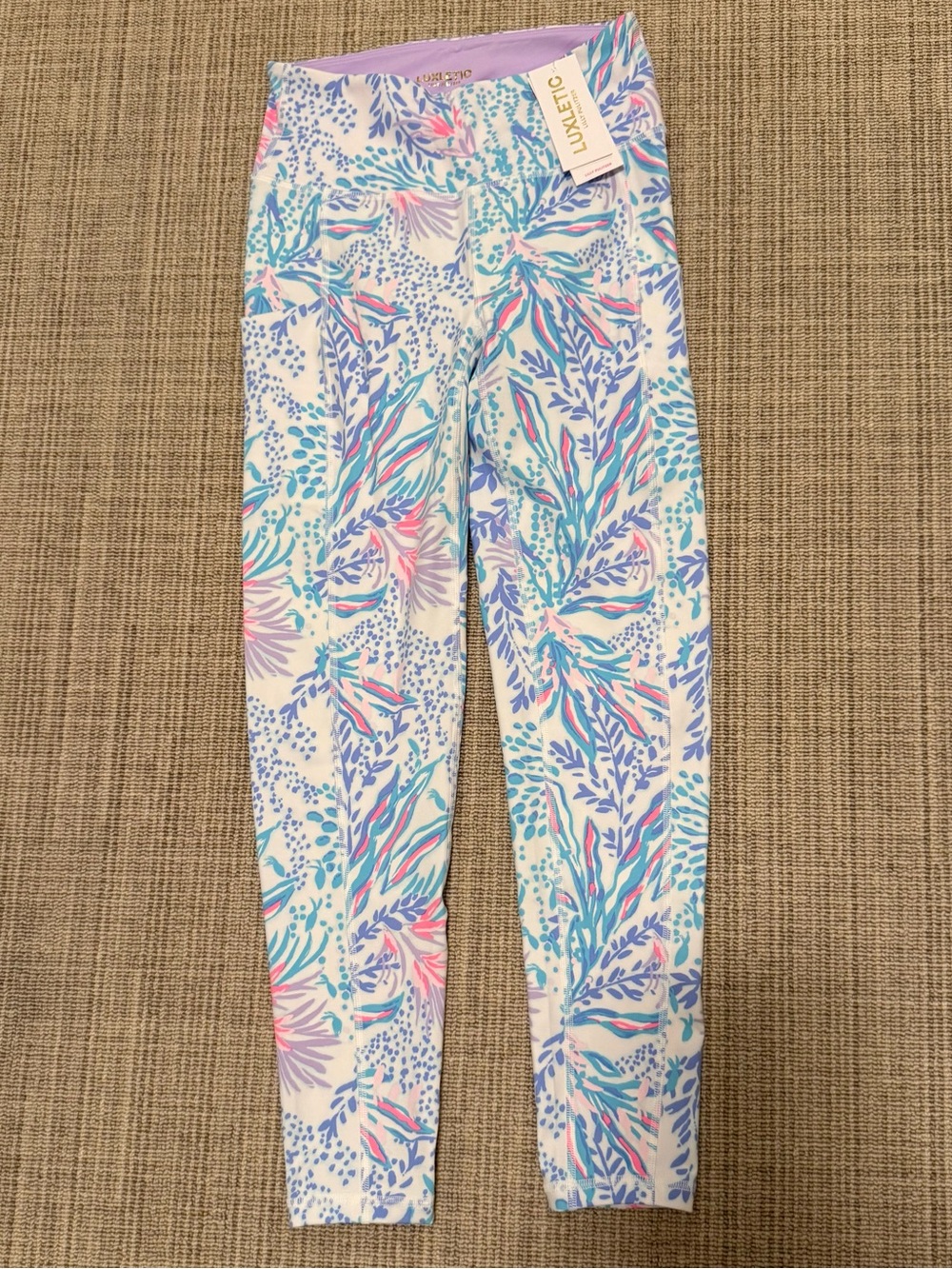 Lilly Pulitzer White Leggings with Pink, Blue and Teal Floral Print